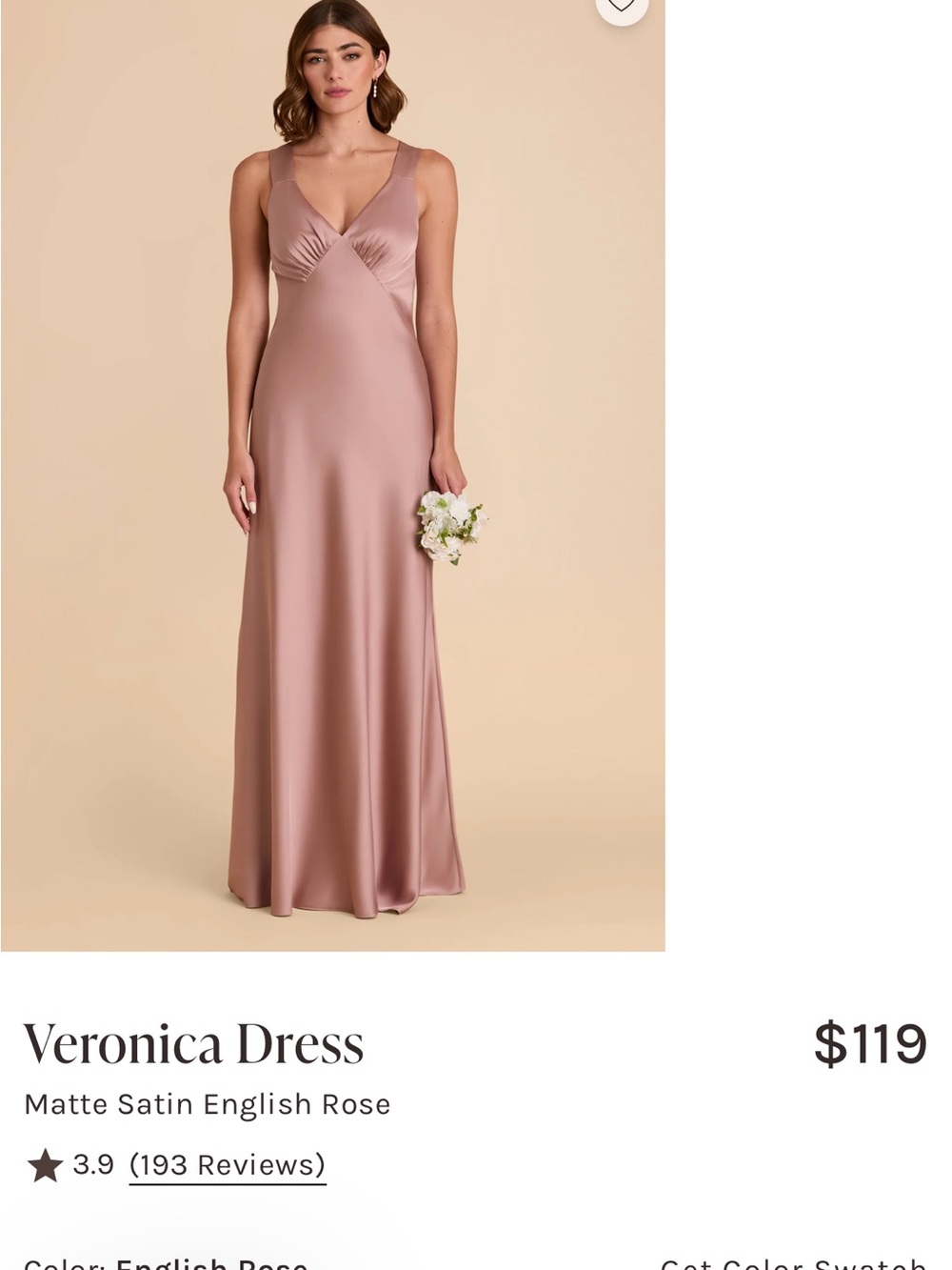 Birdy Grey Veronica Dress- Matte Satin English Rose- Hemmed for 5ft 3 height